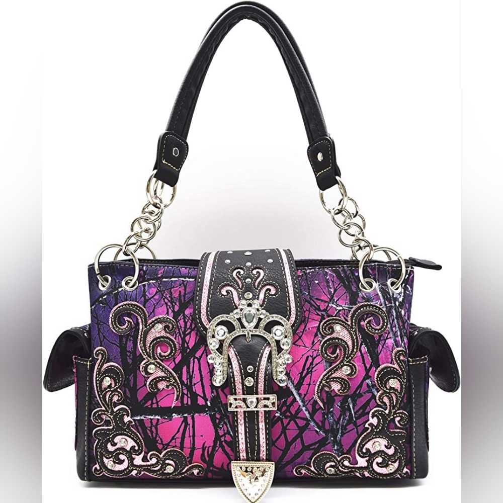 Rhinestone Purple Camo Purse
